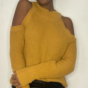 Mustard yellow cold shoulder sweater